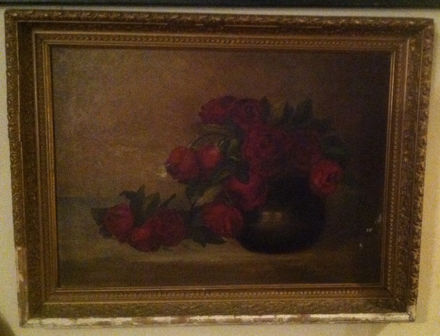 Late 1800s early 1900s floral oil painting by art teacher? Antiques Board