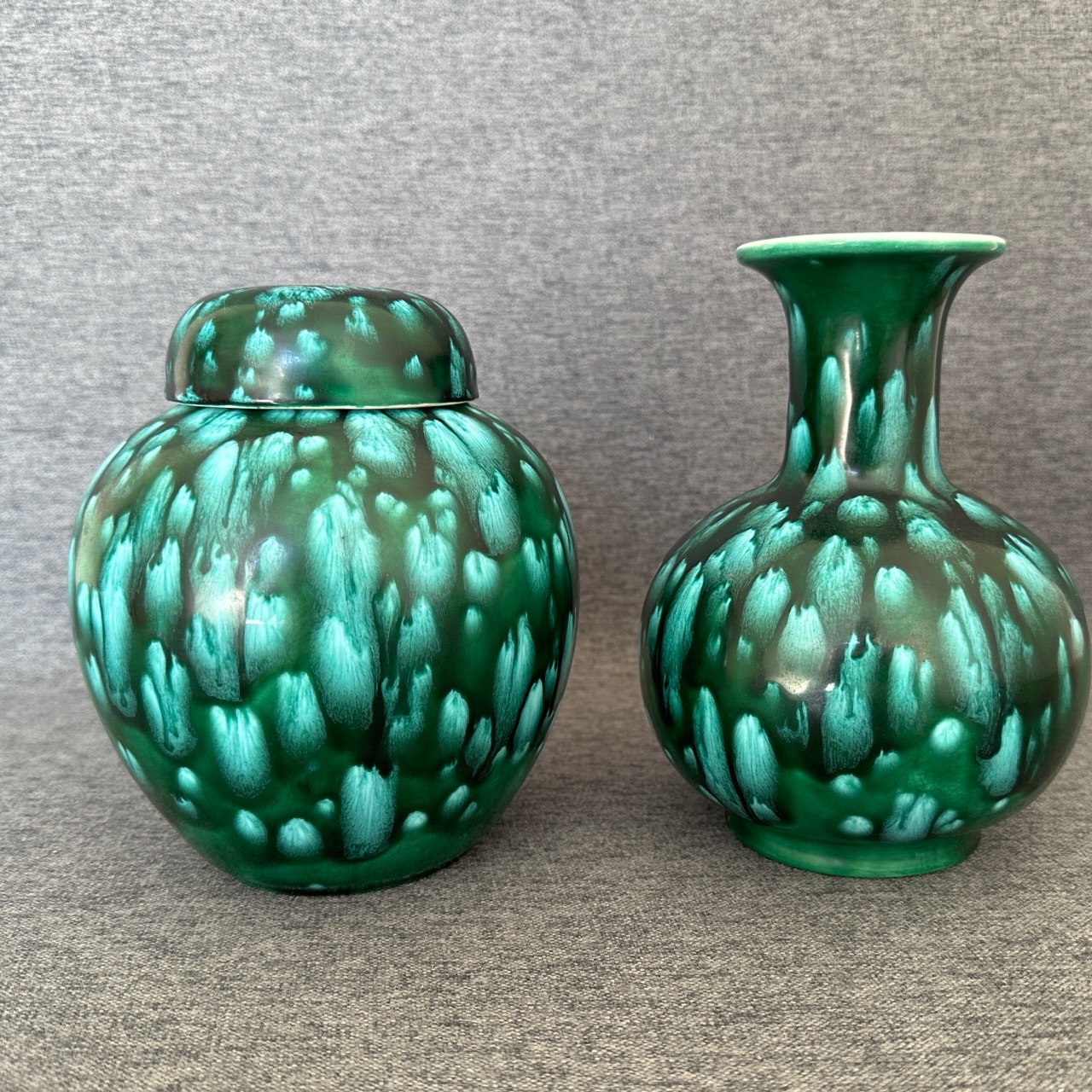 Green art pottery vase and jar Antiques Board