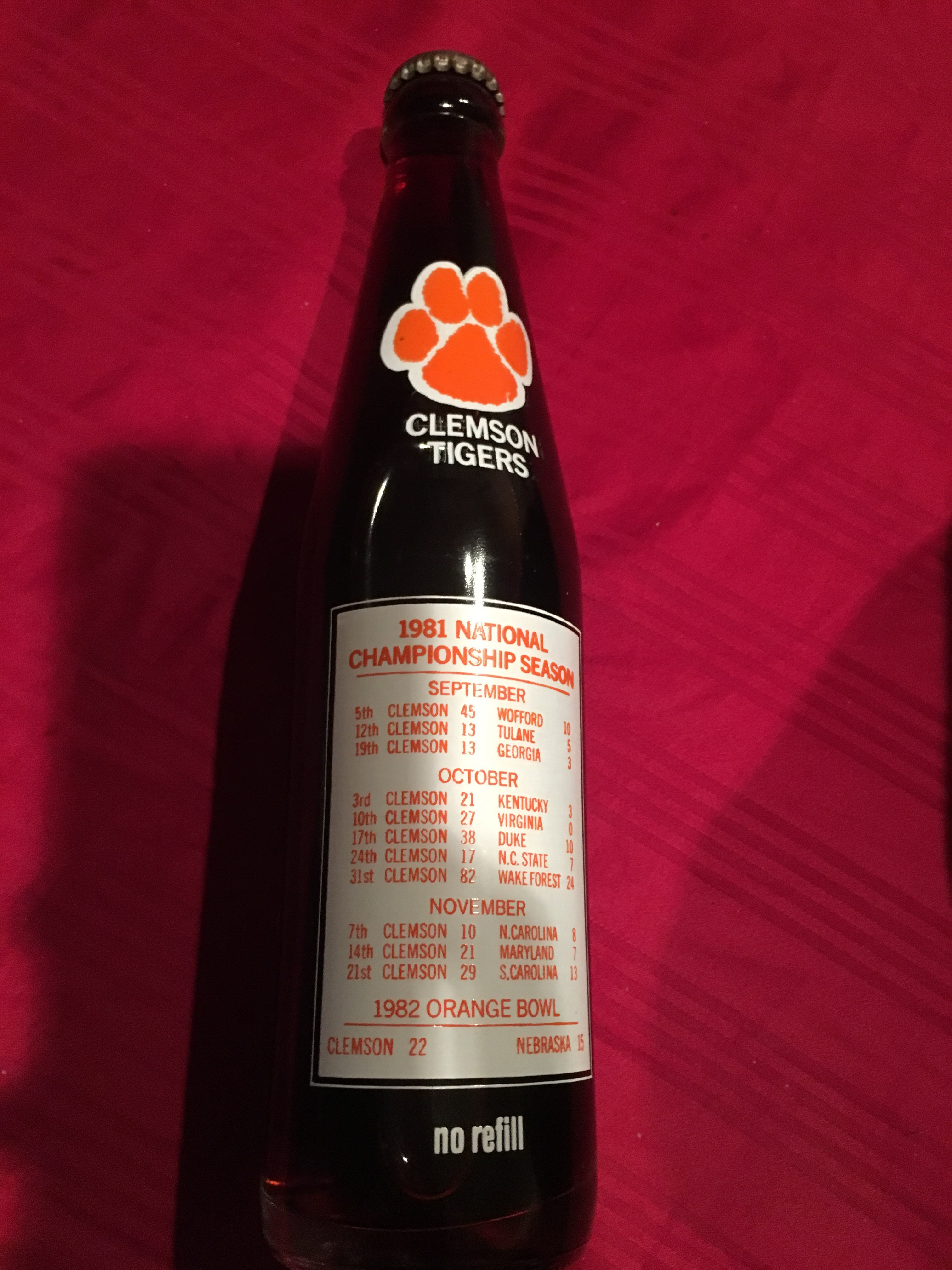 1981 CocaCola Bottle {Clemson Tigers National Champions