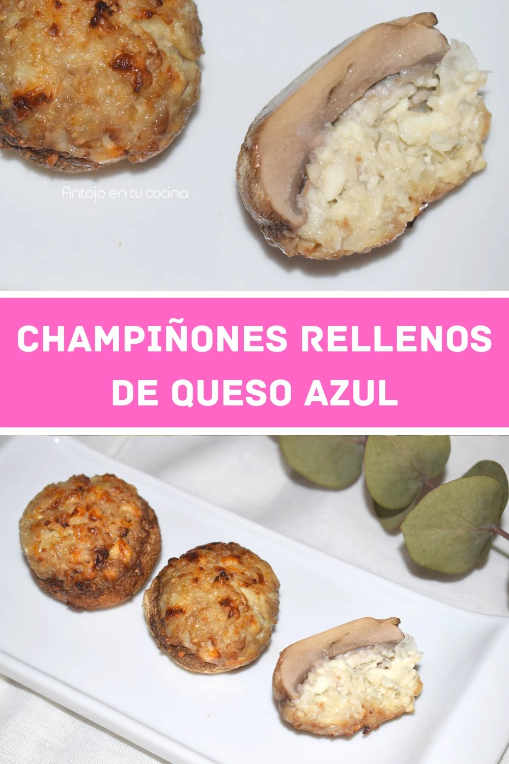 Champiñones rellenos de queso azul en freidora de aire (u horno