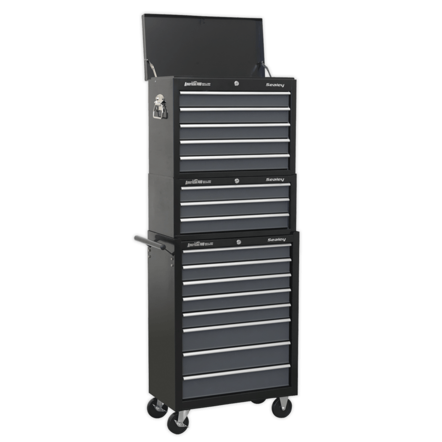 Tool Chest Combination 16 Drawer with Ball Bearing Slides Black/Grey