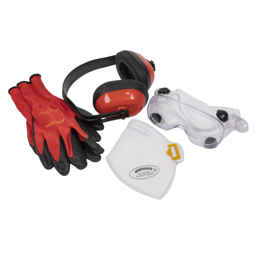 Flexi Grip Gloves, FFP2 Mask, Goggles & Ear Defenders Anvil Tool