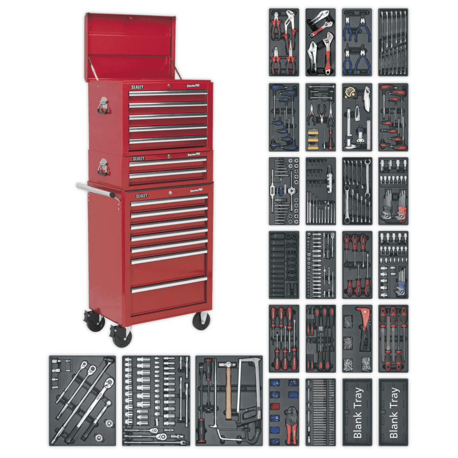 Tool Chest Combination 14 Drawer with Ball Bearing Slides Red