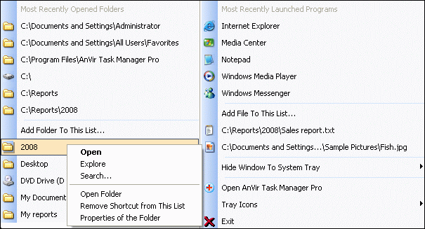 System Tray Menu