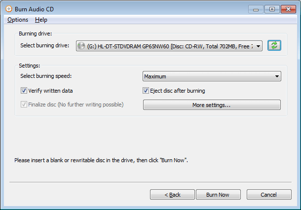 Burn Audio CD from m4a files