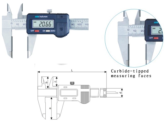 Digital Calipers with Carbidetipped measuring faces