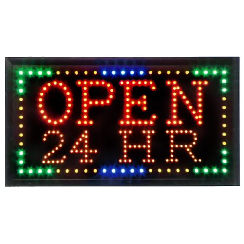 Animated LED Open 24 HR Sign with Multicolored Border LED