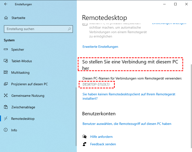 2 Optionen Computername für Remotedesktopverbindung unter Windows 10