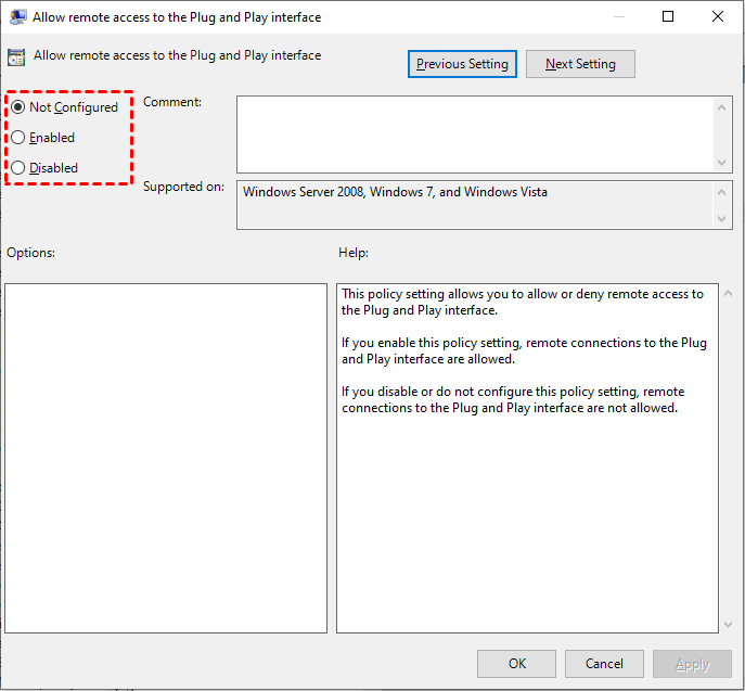 Allow Remote Access to the Plug and Play Interface Enable or Disable?