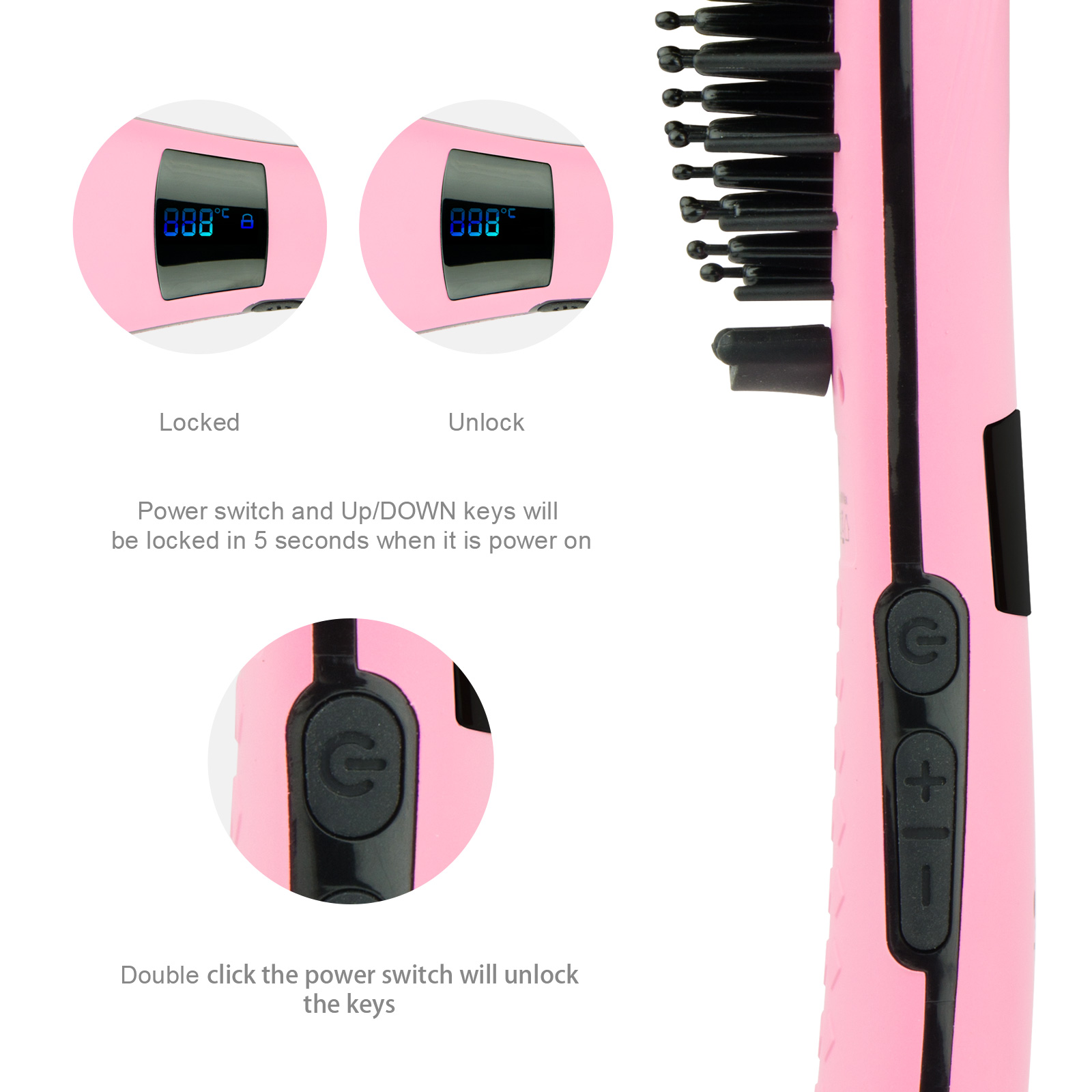 Apalus Ceramic Hair Straightening Brush Pink