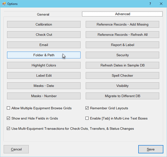 Program Options Files Folder Calibration Control