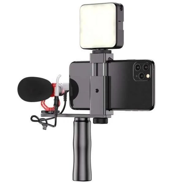 Apexel Handle Grip Tripod Kit with LED light microphone