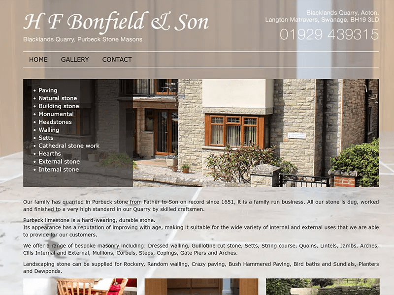 H F Bonfield & Son website project from Apexweb LTD