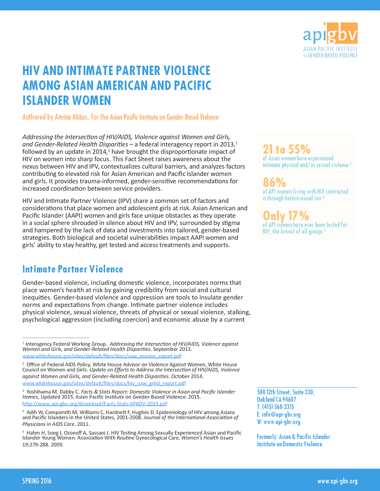 APIHIVIPVFactsheet Asian Pacific Institute on Gender Based
