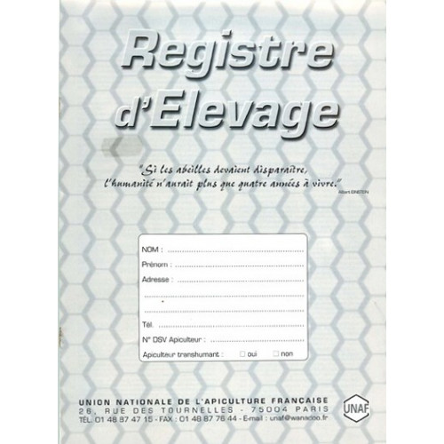 Registre d'élevage apiculture Achat/Vente