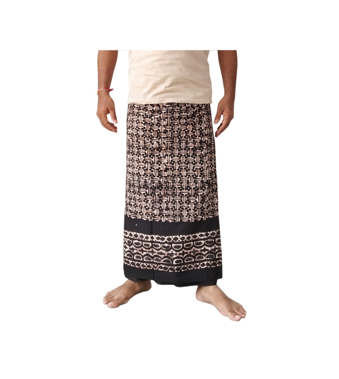 Lungi for Men Cotton Wax Batik Handloom 2.25 Mtr Lungi Brwon /Black