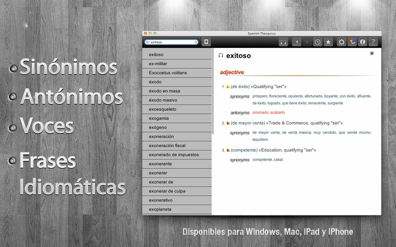 Spanish Thesaurus, un completo diccionario para Mac OS X Aplicaciones