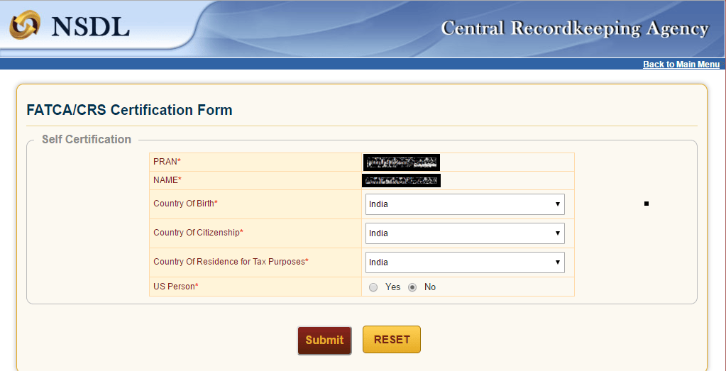 Submit FATCA Declaration For NPS (PRAN) Online