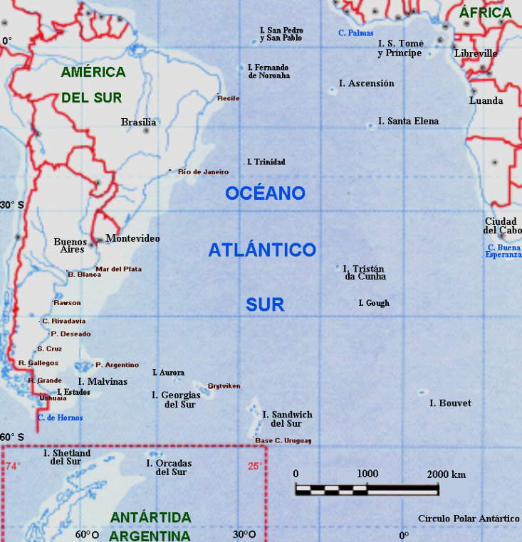 Secc. geográfica Mapa general del océano Atlántico Sur
