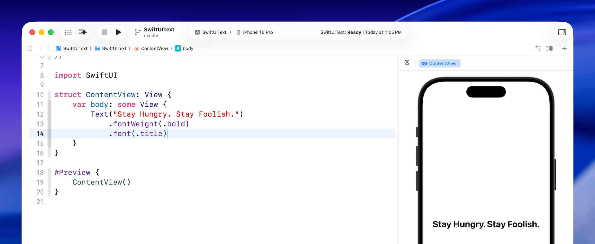 2. Getting Started with SwiftUI and Working with Text · Mastering 2. Getting Started with SwiftUI and Working with Text · Mastering