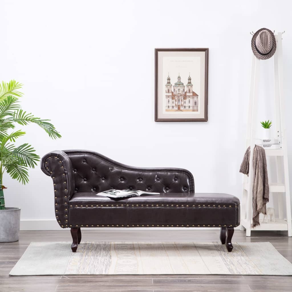 Chaise Longue Dark Brown Faux Leather Appleby & Co