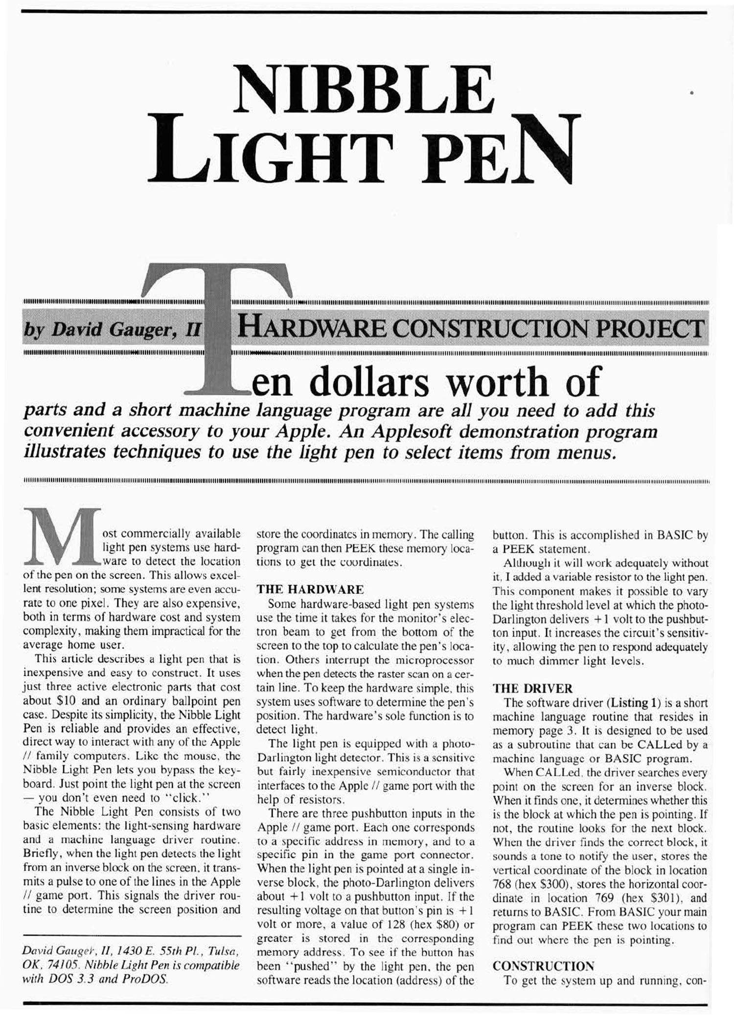 AppleBox DIY Nibble Light Pen for Apple II