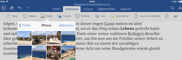 Bilder einfügen & bearbeiten in Office 365 fürs iPad & iPhone