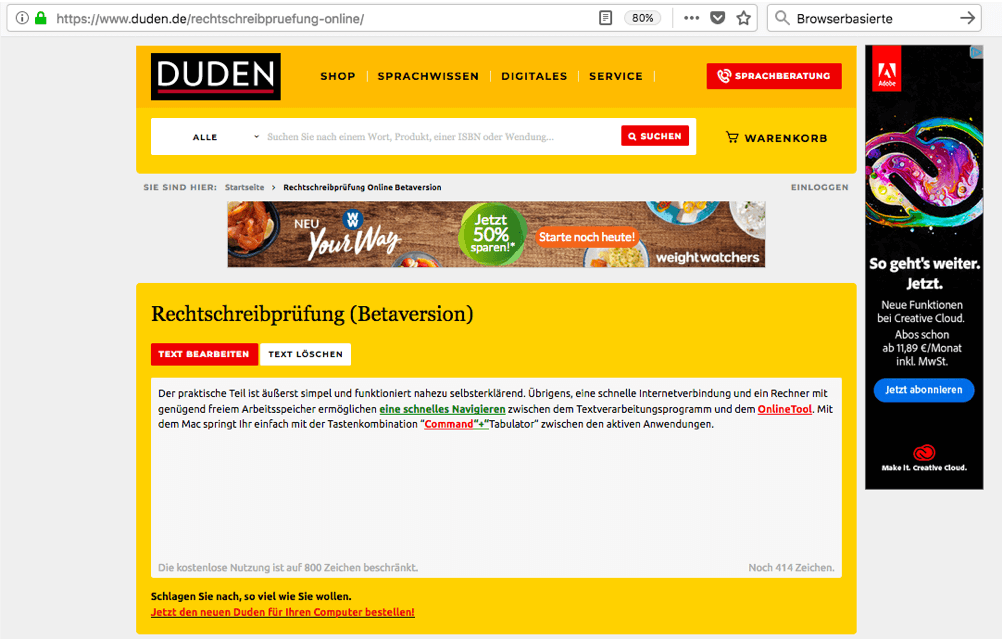 Praktisches auf duden.de ergänzt Pages bei der