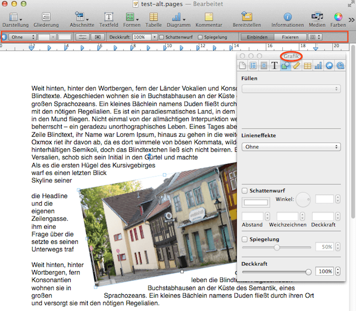 Bilder in Pages von iWork bearbeiten und korrigieren
