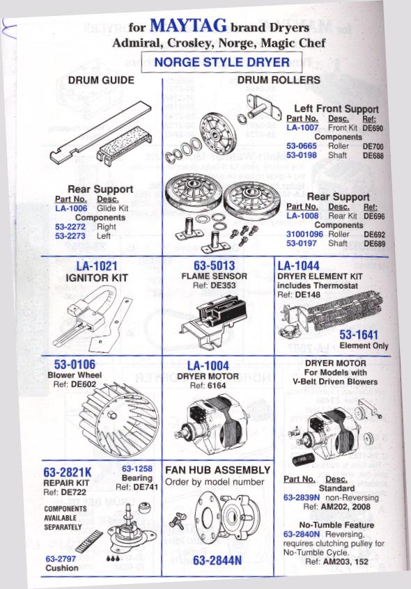 White Westinghouse, Frigidaire, Magic Chef Dryers Appliance Aid