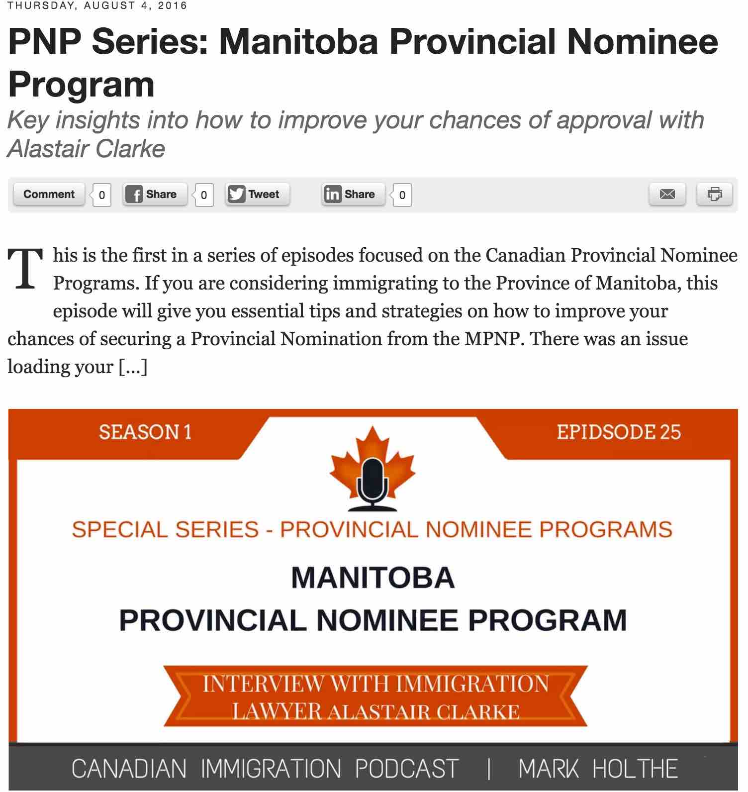 Canadian Immigration Podcast MPNP Clarke Law Winnipeg Immigration Lawyer