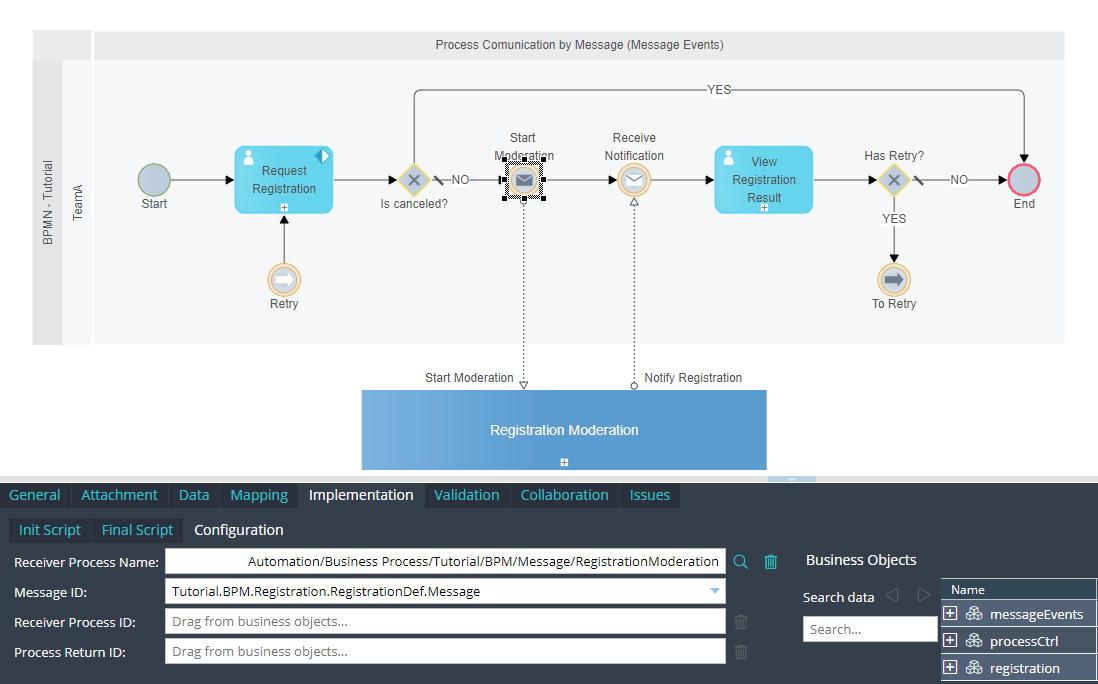 LowCode Tutorial BPMN Message Intermediate Event Throwing, Message