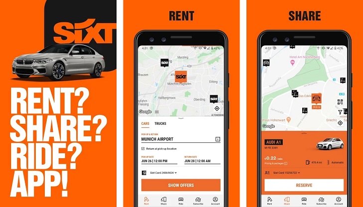 SIXT Car rental, Carsharing & Taxi App Mobile and Tablet Apps Online