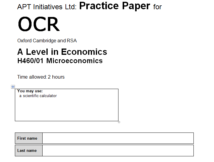 4 Practice (Mock) Exam Papers for OCR A Level Economics (20172020 Spec