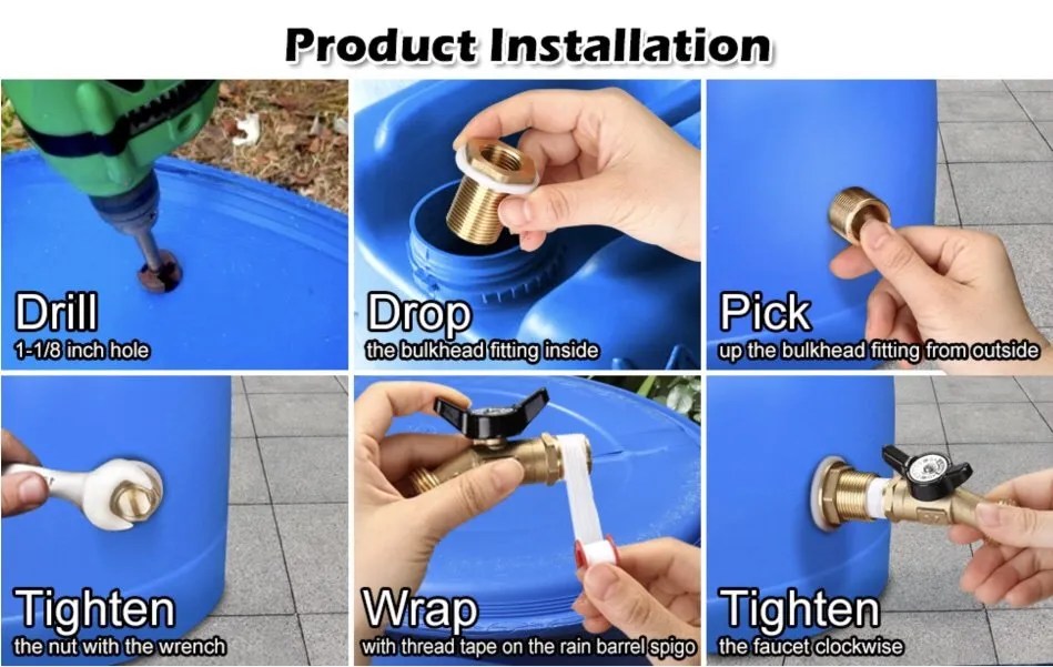 Brass Rain Barrel Spigot with Bulkhead Fitting AquaContainers