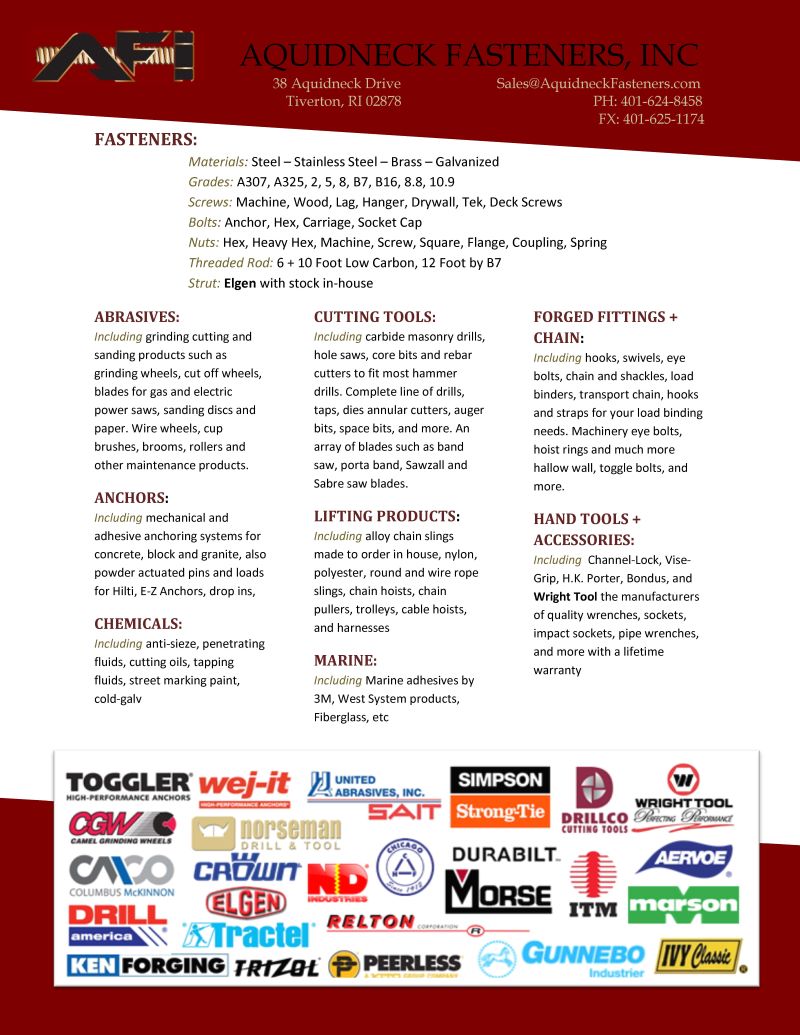 Product Catalog AQUIDNECK FASTENERS, INC.