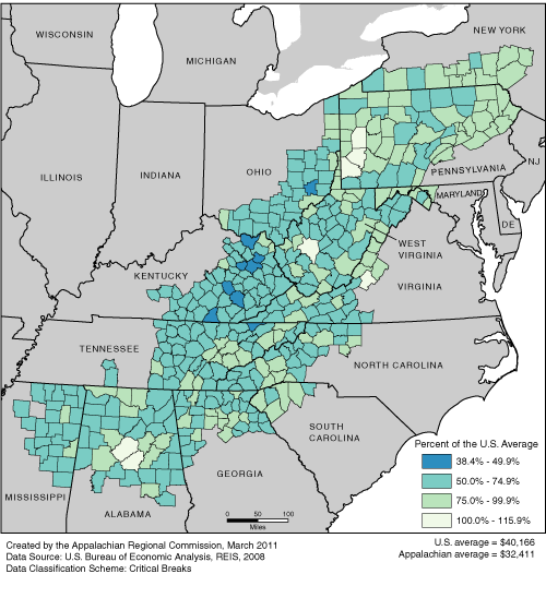 Relative Per Capita Rates in Appalachia, 2008 Appalachian