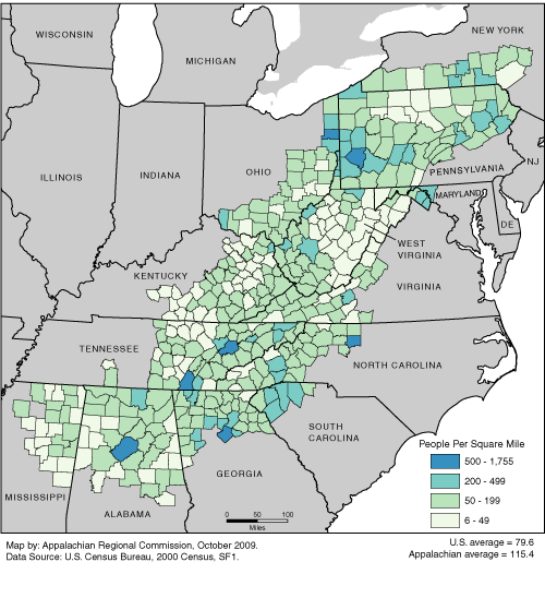 Population Density Rates in Appalachia, 2000 Appalachian Regional