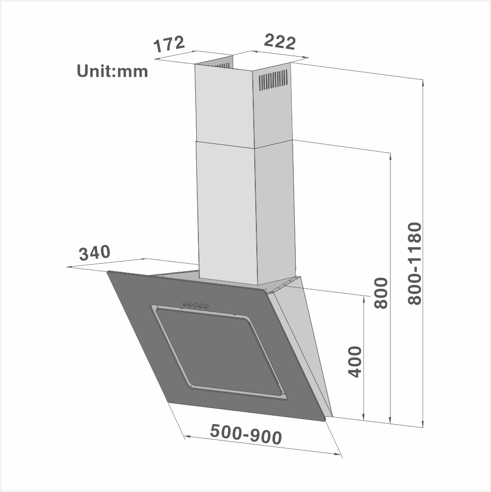 Wholesale 60cm Angled Wall Mounted Cooker Hood 725 Manufacturer and
