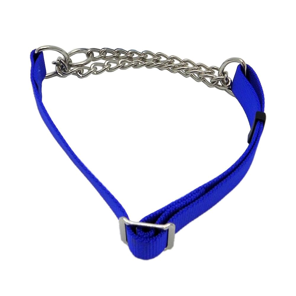 Check Choke 1724 Blue Flat Nylon and Chain Dog Collar