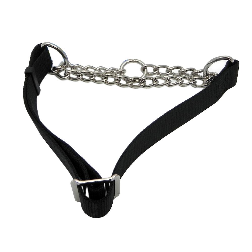 Check Choke 1420 Black Flat Nylon and Chain Dog Collar