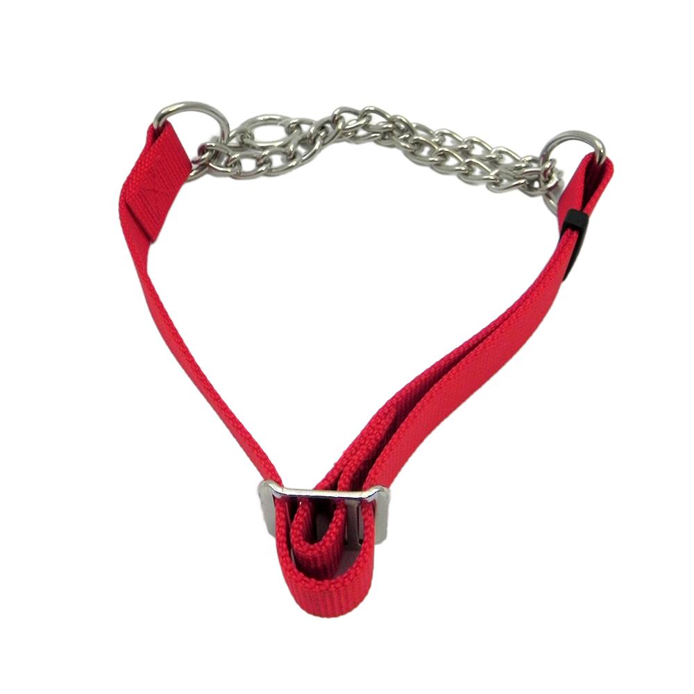 Check Choke 1420 Red Flat Nylon and Chain Dog Collar