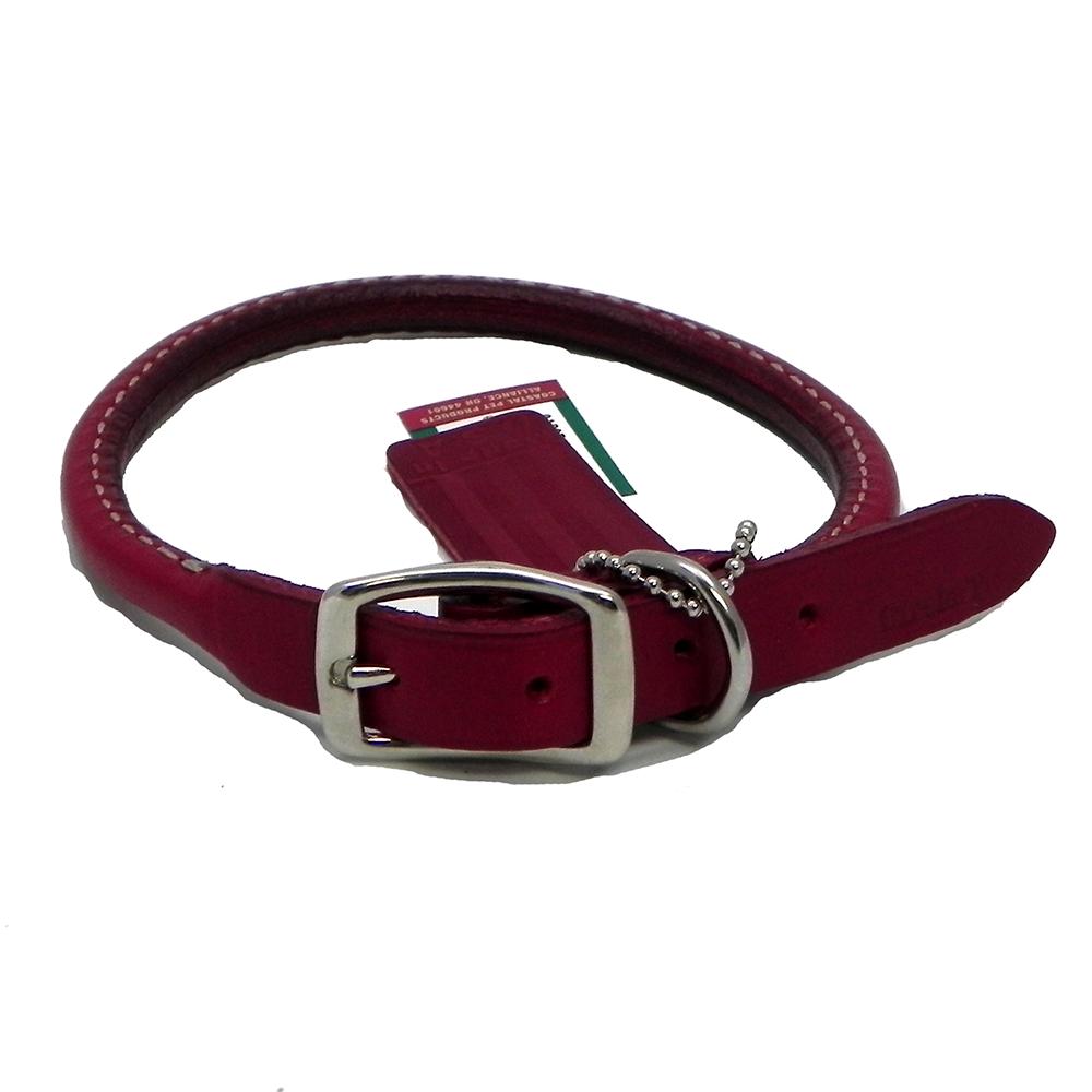 Circle T Leather Dog Collar Rolled Red 10 inch Dog Collars Leather