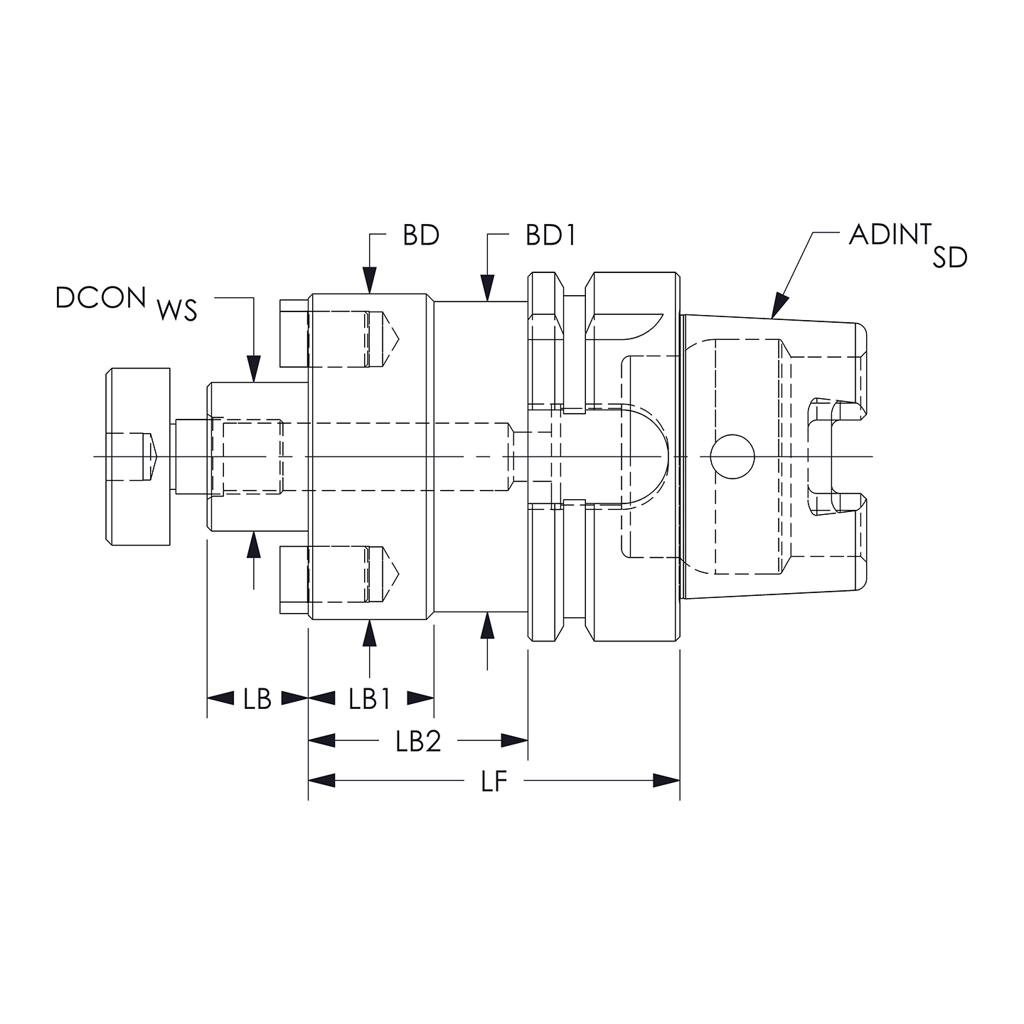 HSK100ASM075200 3/4" SHELL MILL HOLDER 2" PROJECTION ARCH Cutting
