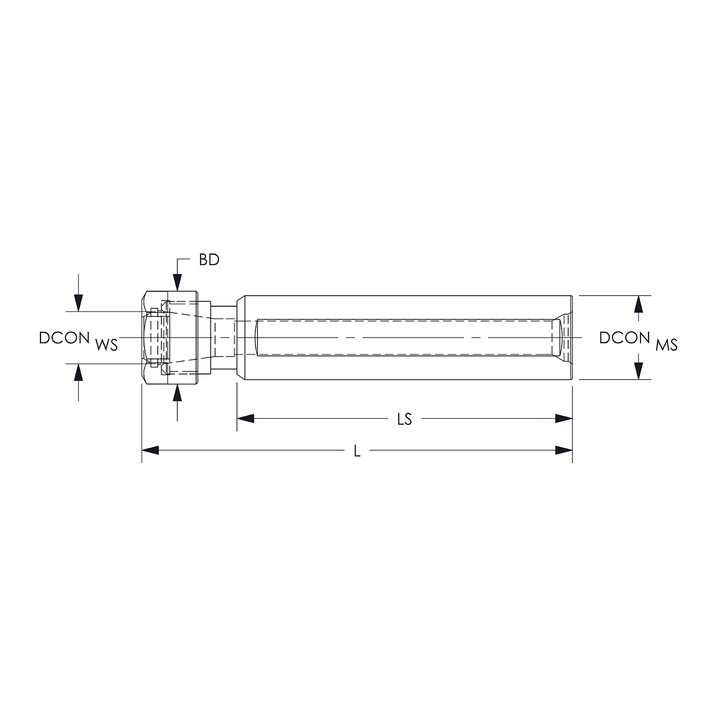 SS22MMER16250 22MM SHANK ER16 COLLET CHUCK 21/2" OAL ARCH