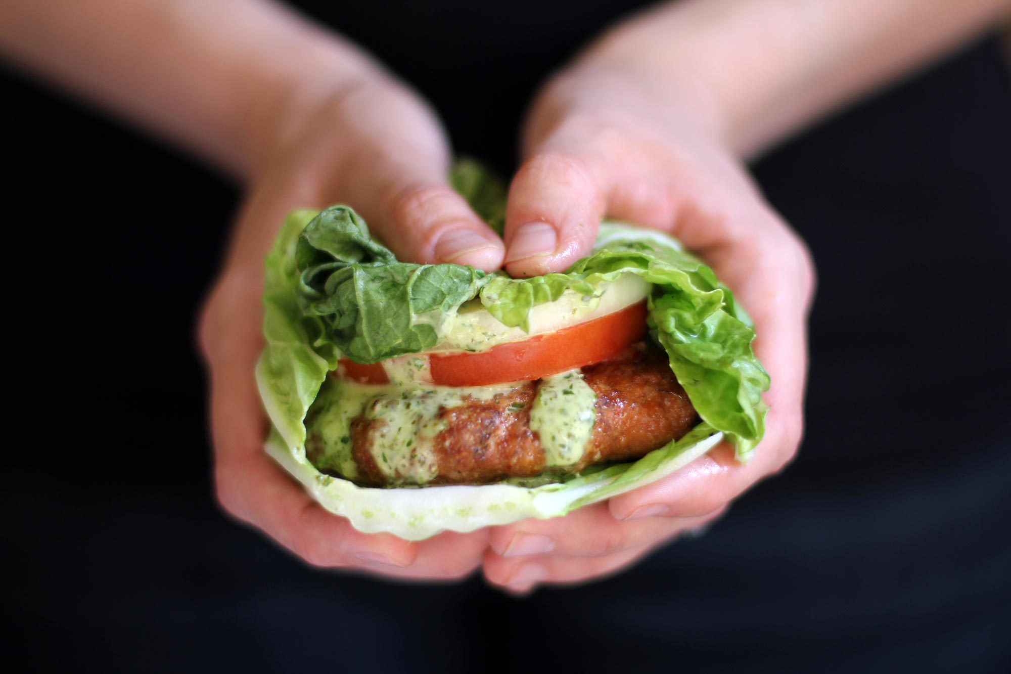 Red Thai Turkey Burgers with Cilantro Lime Aioli in a Napa Cabbage Wrap archerfriendly