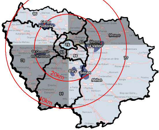 zones géographiques Région parisienne, Ile de France (ARCHIGUIDE)