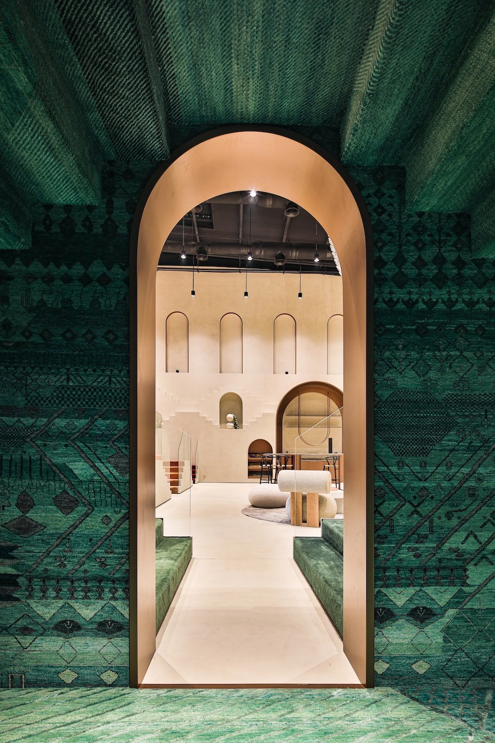 Escheresque carpet display by ROAR for Jaipur Rugs in Dubai