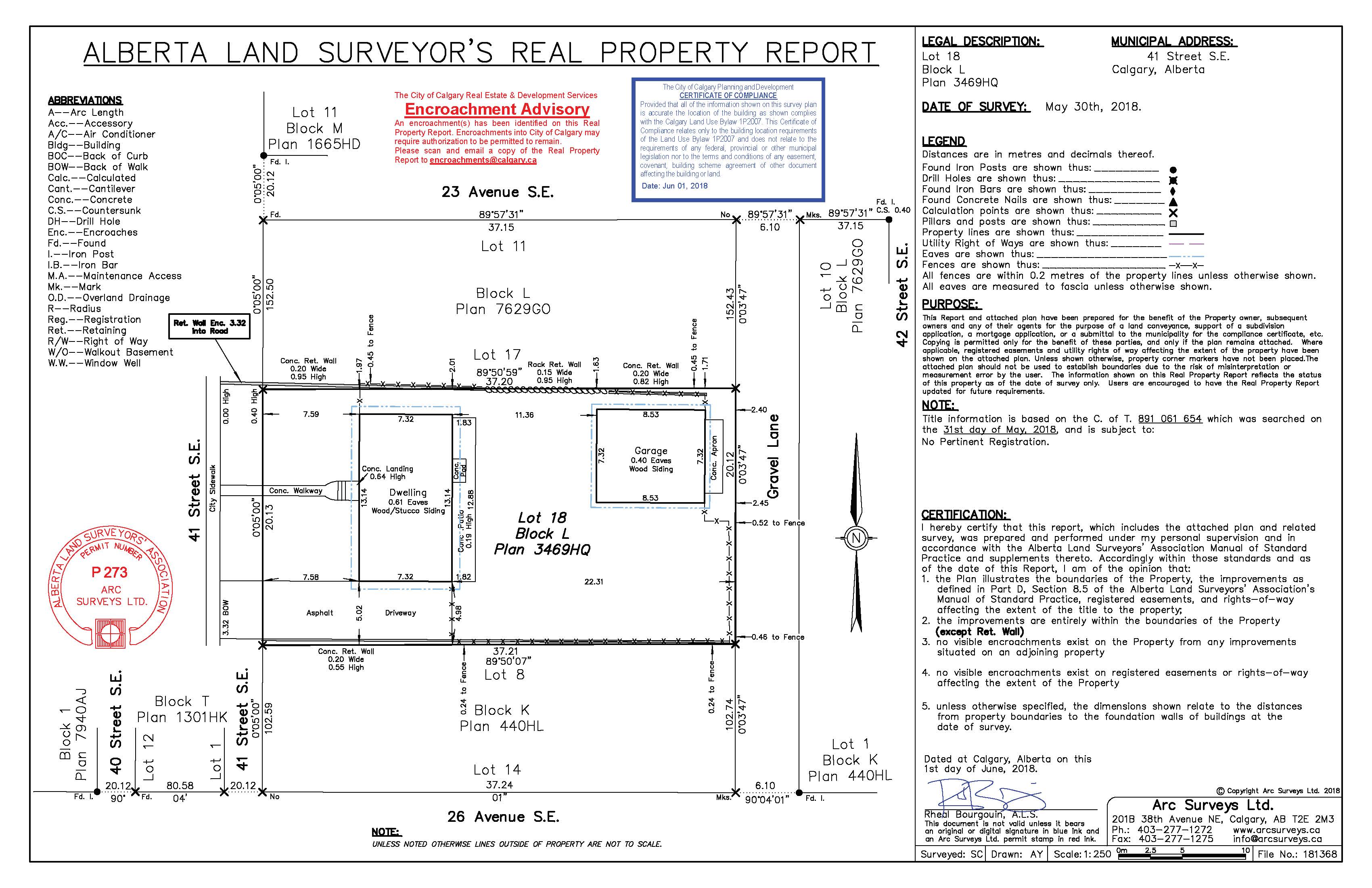 Calgary Real Property Reports (RPR) Arc Surveys
