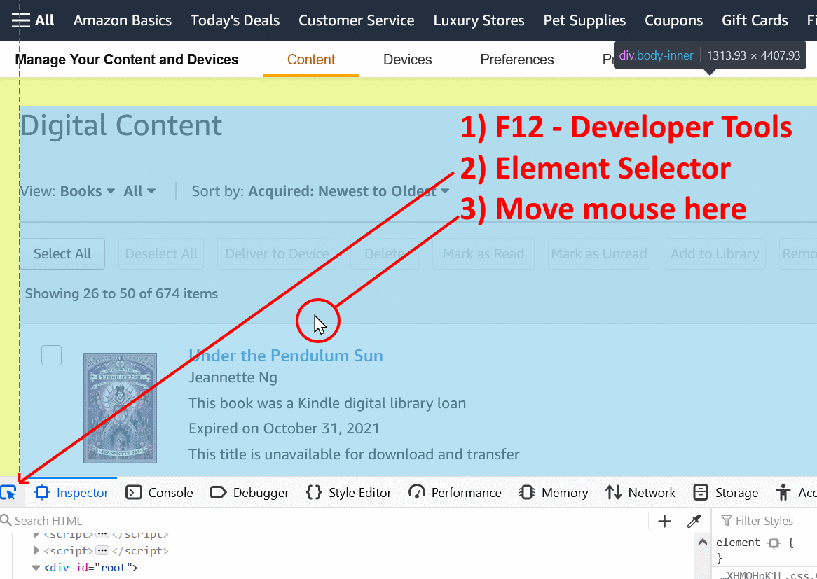Exporting a list of bought and borrowed Kindle books from Amazon ardenstone